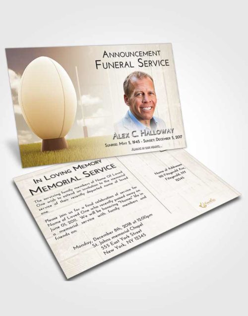 Funeral Announcement Card Template Golden Peach Rugby Honor