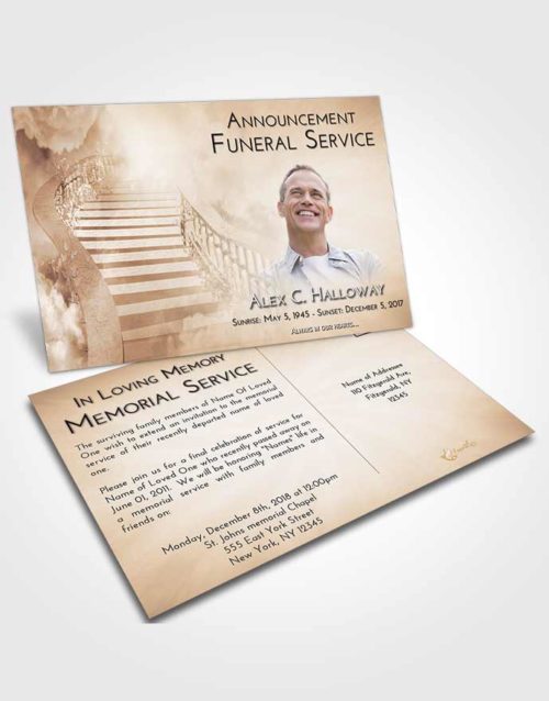 Funeral Announcement Card Template Golden Peach Stairway to Freedom