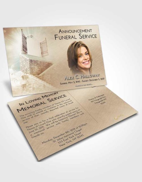 Funeral Announcement Card Template Golden Peach Stairway to the Gates of Heaven