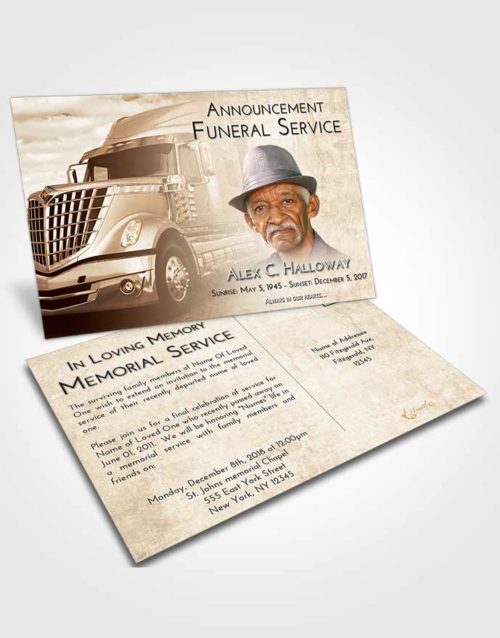 Funeral Announcement Card Template Golden Peach Trucker Hours
