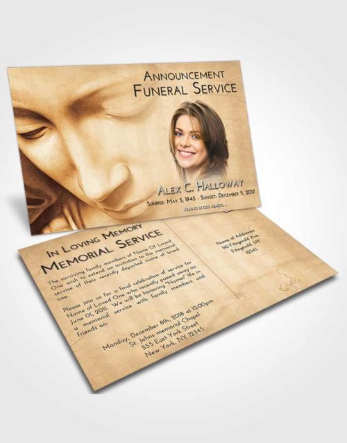 Funeral Announcement Card Template Golden Peach Virgin Mary