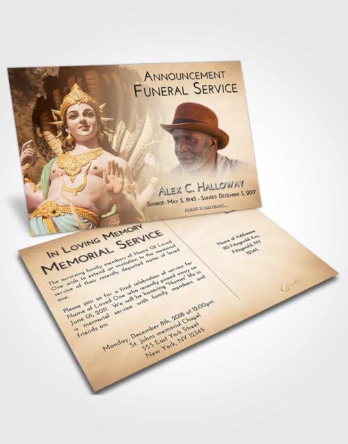 Funeral Announcement Card Template Golden Peach Vishnu Mystery