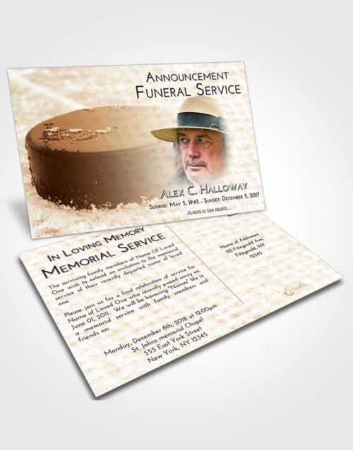 Funeral Announcement Card Template Golden Puck of Honor