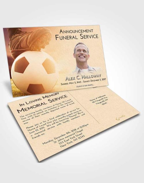 Funeral Announcement Card Template Golden Soccer Cleats