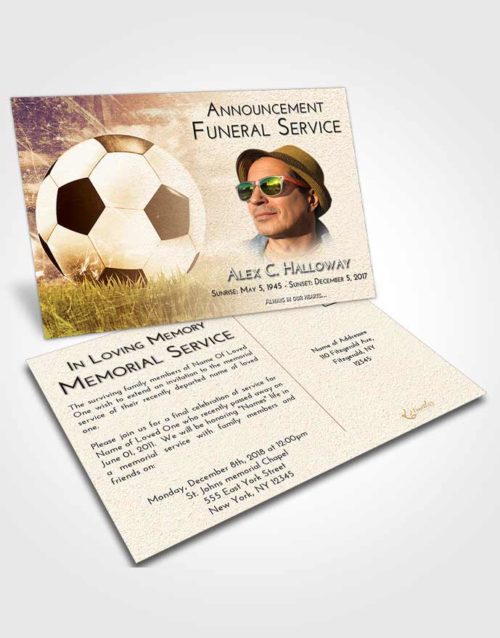 Funeral Announcement Card Template Golden Soccer Dreams