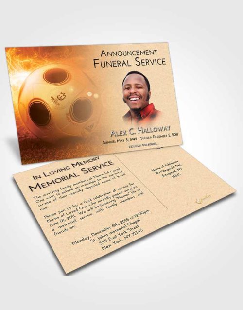 Funeral Announcement Card Template Golden Soccer Miracle
