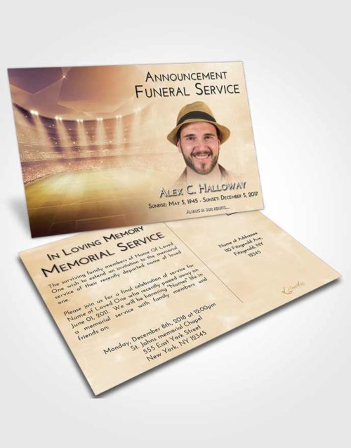 Funeral Announcement Card Template Golden Soccer Stadium