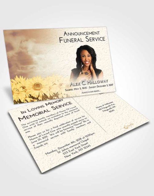 Funeral Announcement Card Template Golden Sunflower Bliss