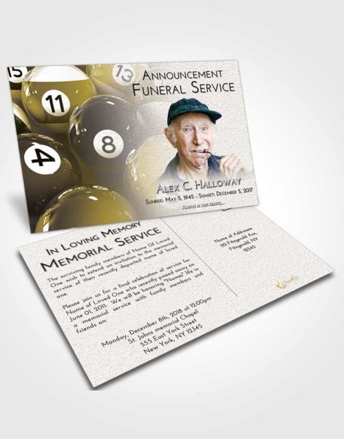 Funeral Announcement Card Template Harmony Billiards Tournament