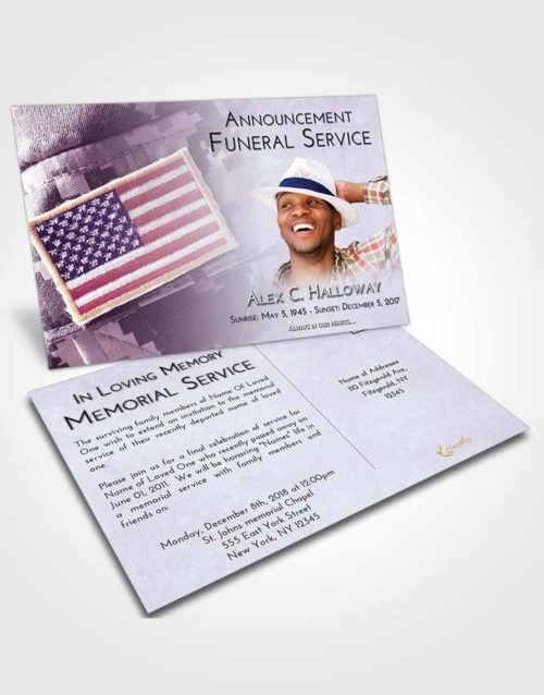 Funeral Announcement Card Template Lavender Sunrise Army Days