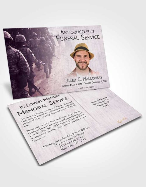 Funeral Announcement Card Template Lavender Sunrise Army March