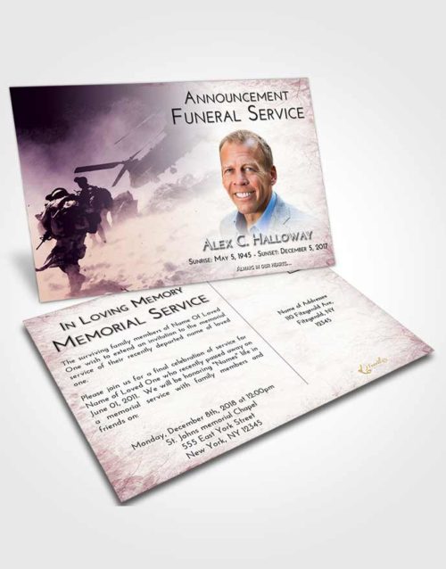 Funeral Announcement Card Template Lavender Sunrise Army Sacrifice
