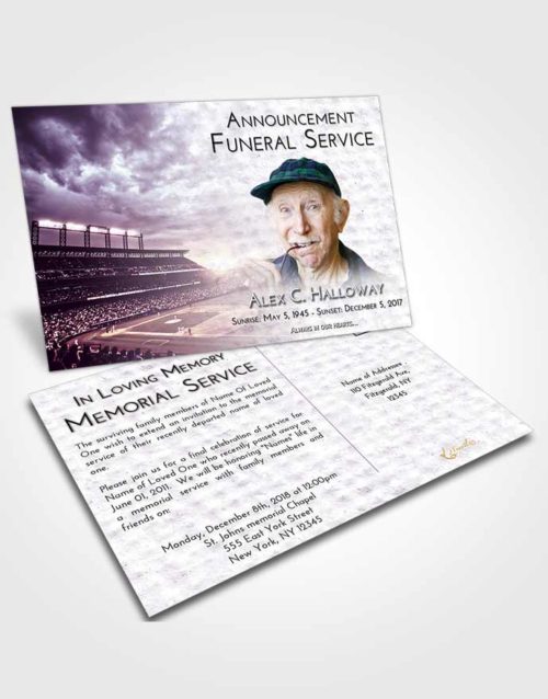 Funeral Announcement Card Template Lavender Sunrise Baseball Stadium