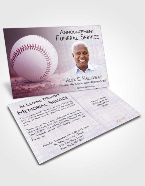 Funeral Announcement Card Template Lavender Sunrise Baseball Victory