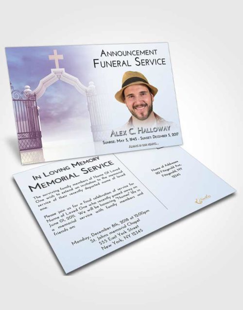 Funeral Announcement Card Template Lavender Sunrise Clear Gates For Heaven