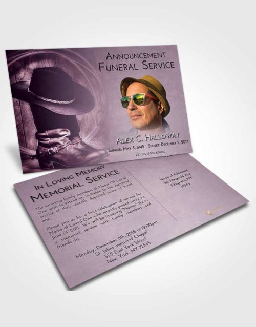Funeral Announcement Card Template Lavender Sunrise Cowboy Desire
