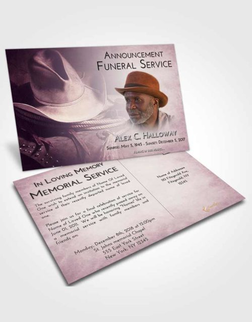 Funeral Announcement Card Template Lavender Sunrise Cowboy Serenity