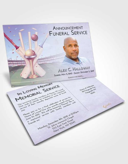 Funeral Announcement Card Template Lavender Sunrise Cricket Honor