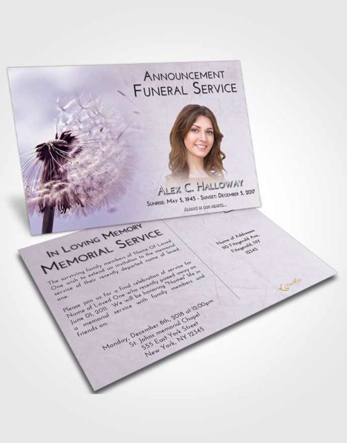 Funeral Announcement Card Template Lavender Sunrise Dandelion Dream