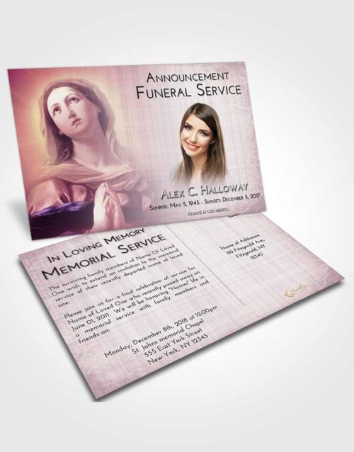 Funeral Announcement Card Template Lavender Sunrise Faith in Mary