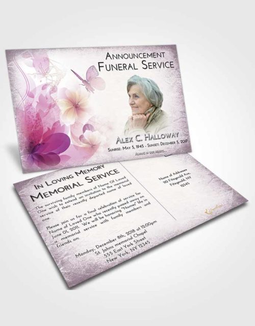 Funeral Announcement Card Template Lavender Sunrise Floral Butterfly
