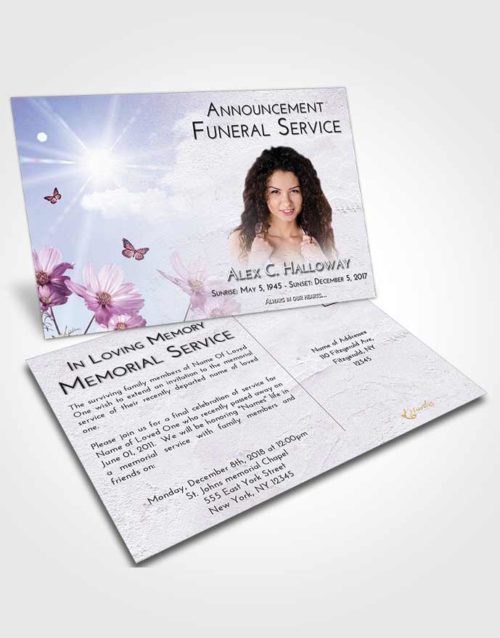 Funeral Announcement Card Template Lavender Sunrise Floral Sky