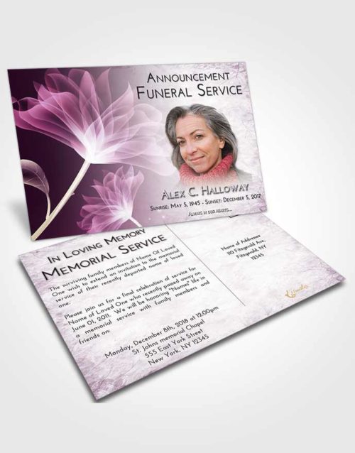 Funeral Announcement Card Template Lavender Sunrise Flower Peace