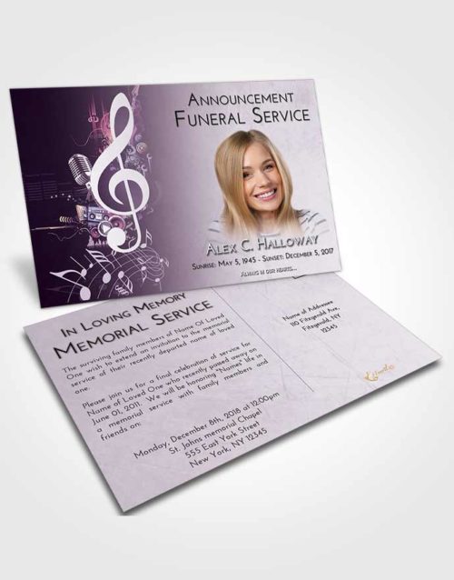 Funeral Announcement Card Template Lavender Sunrise G Clef
