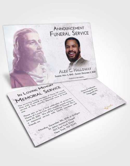 Funeral Announcement Card Template Lavender Sunrise Gaze of Jesus