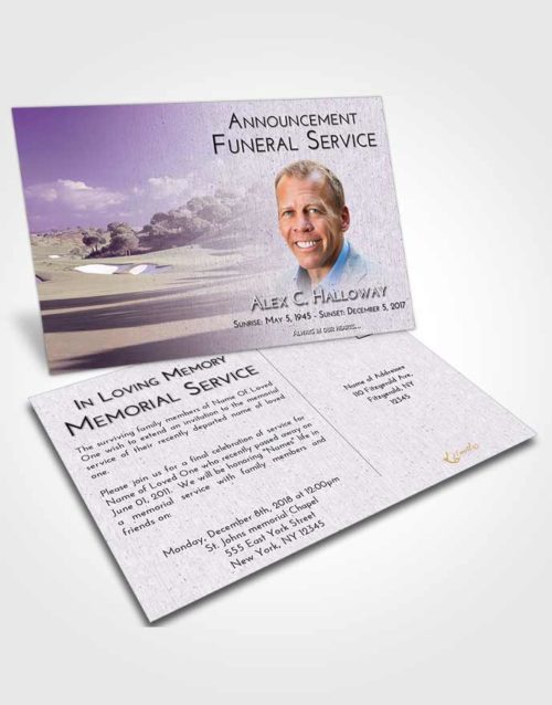 Funeral Announcement Card Template Lavender Sunrise Golfing Sandtrap