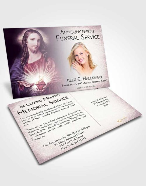 Funeral Announcement Card Template Lavender Sunrise Jesus Christ