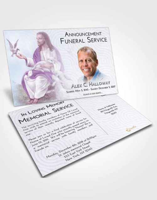 Funeral Announcement Card Template Lavender Sunrise Jesus in the Sky