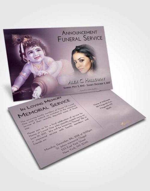 Funeral Announcement Card Template Lavender Sunrise Lord Krishna Divinity