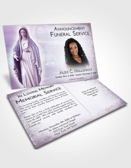 Funeral Announcement Card Template Lavender Sunrise Mary Full of Grace