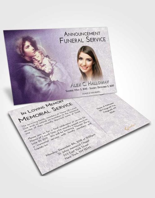 Funeral Announcement Card Template Lavender Sunrise Mary and Jesus