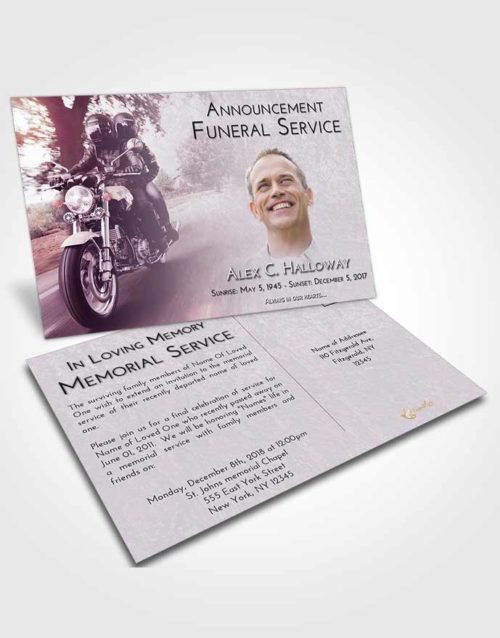 Funeral Announcement Card Template Lavender Sunrise Motorcycle Days