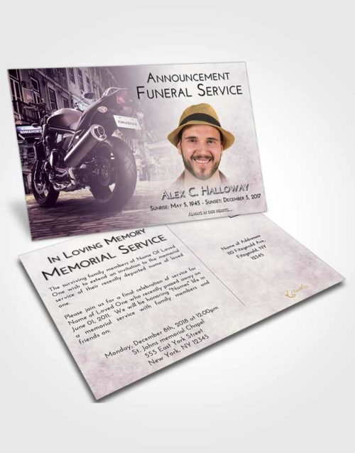 Funeral Announcement Card Template Lavender Sunrise Motorcycle Dreams