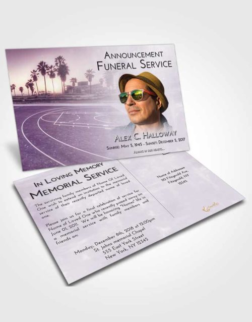 Funeral Announcement Card Template Lavender Sunrise On the Court
