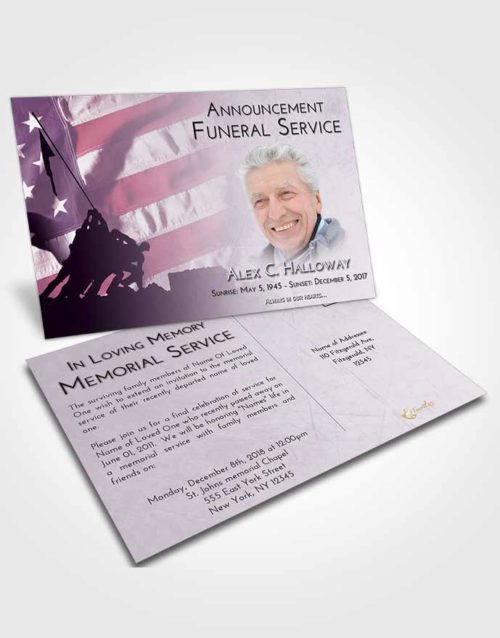 Funeral Announcement Card Template Lavender Sunrise Proud Veteran