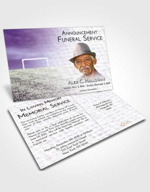 Funeral Announcement Card Template Lavender Sunrise Soccer Journey