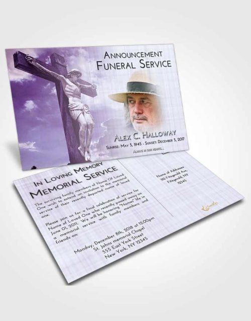 Funeral Announcement Card Template Lavender Sunrise Spiritual Cross