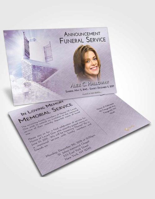 Funeral Announcement Card Template Lavender Sunrise Stairway to the Gates of Heaven