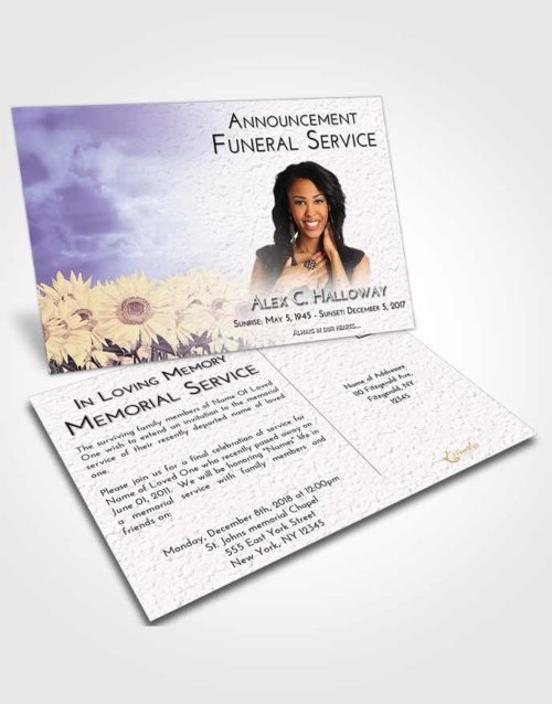 Funeral Announcement Card Template Lavender Sunrise Sunflower Bliss