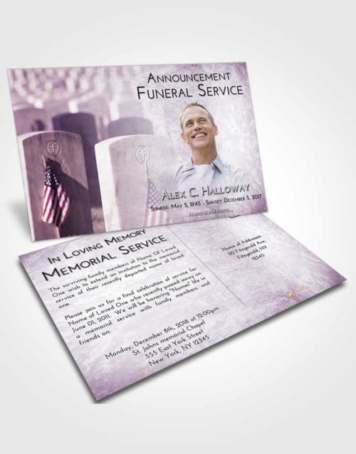 Funeral Announcement Card Template Lavender Sunrise Veteran Service