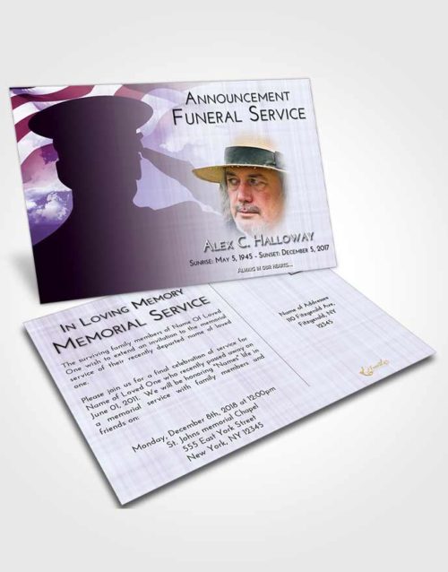 Funeral Announcement Card Template Lavender Sunrise Veterans Sacrifice