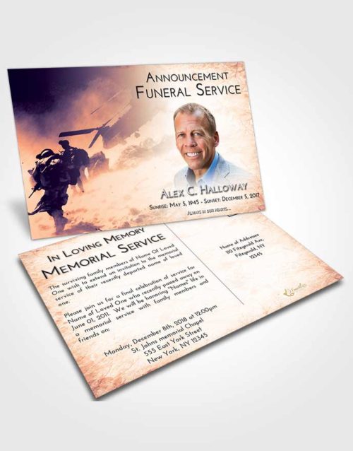 Funeral Announcement Card Template Lavender Sunset Army Sacrifice