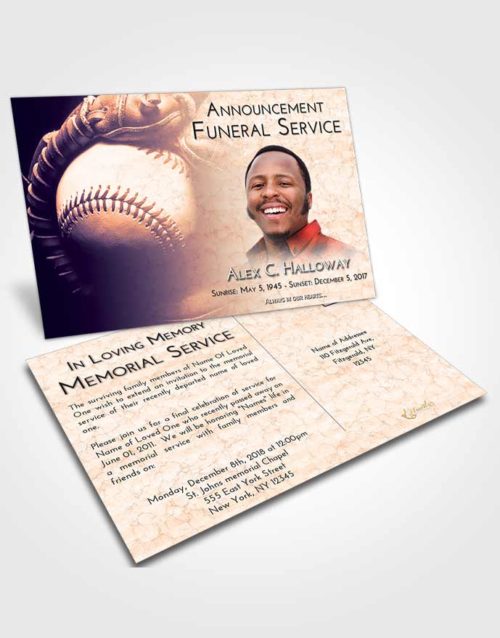 Funeral Announcement Card Template Lavender Sunset Baseball Life