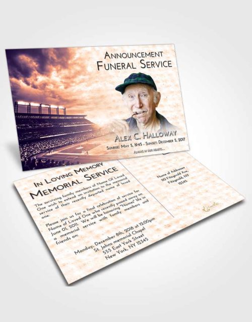 Funeral Announcement Card Template Lavender Sunset Baseball Stadium