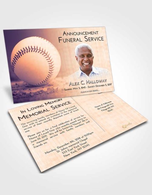 Funeral Announcement Card Template Lavender Sunset Baseball Victory