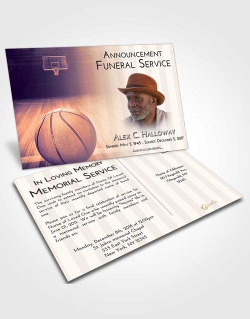 Funeral Announcement Card Template Lavender Sunset Basketball Dreams